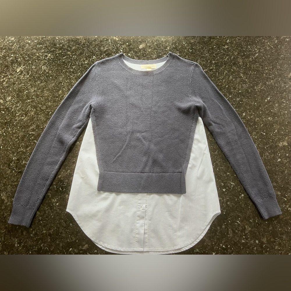 Treasure & Bond Blue Sweater with Striped Accent